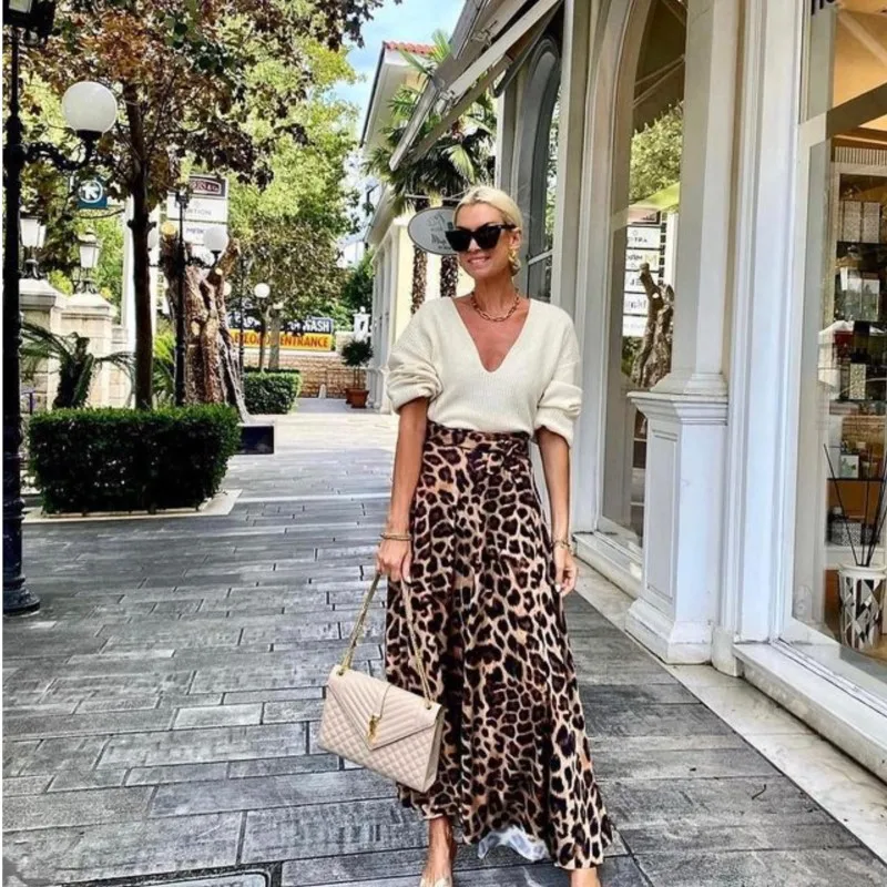 Leopard Print Large Swing Skirt For Women 2024 New Product A-line Swing Skirt For Women Street Style Versatile Long Skirt Autumn