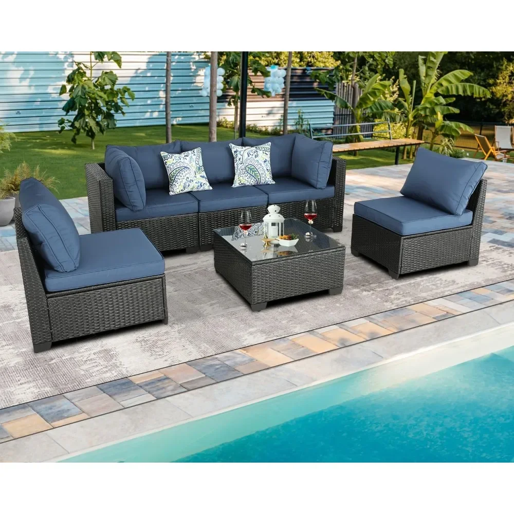 Outdoor Patio Furniture Sets for Outdoor Indoor Backyard Lawn Garden Porch Poolside (Dark Blue, 6 Pieces Set)