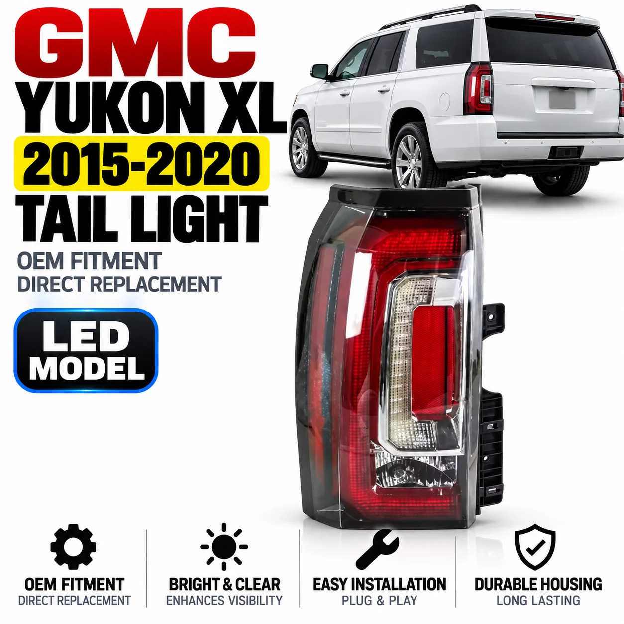 Left/Right Side LED Tail Lamp For GMC Yukon XL 2015-2020 Car LED Rear Brake Lamp Turn Signal Light Tail Light