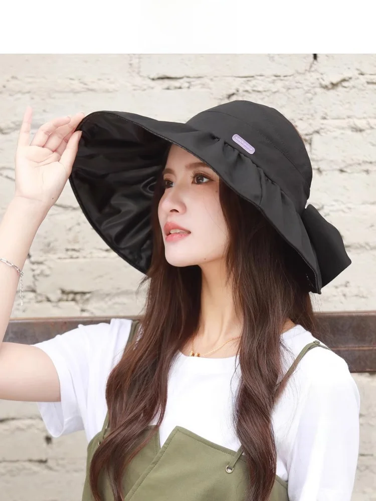 ラックパード-レディース-フィッシングキャップ-ワイドブリム-サンハット-uvカット-ブラック-グルー-エンプティトップ-サンシェードハット-エッグロール-ビーチ-カジュアルハット