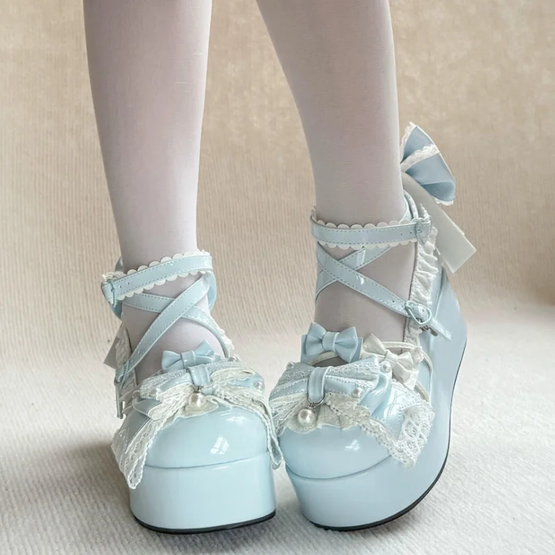 Original Sweet Dream Letter High Heels Thick Bottom Lolita Shoes Versatile Mary Janes Small Leather Shoes for Girls