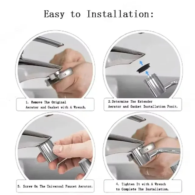 Stainless Steel 1080° Swivel Faucet Extender Splashproof with Dual Spray Mode Universal Adapter for Bathroom Sink Accessory 6