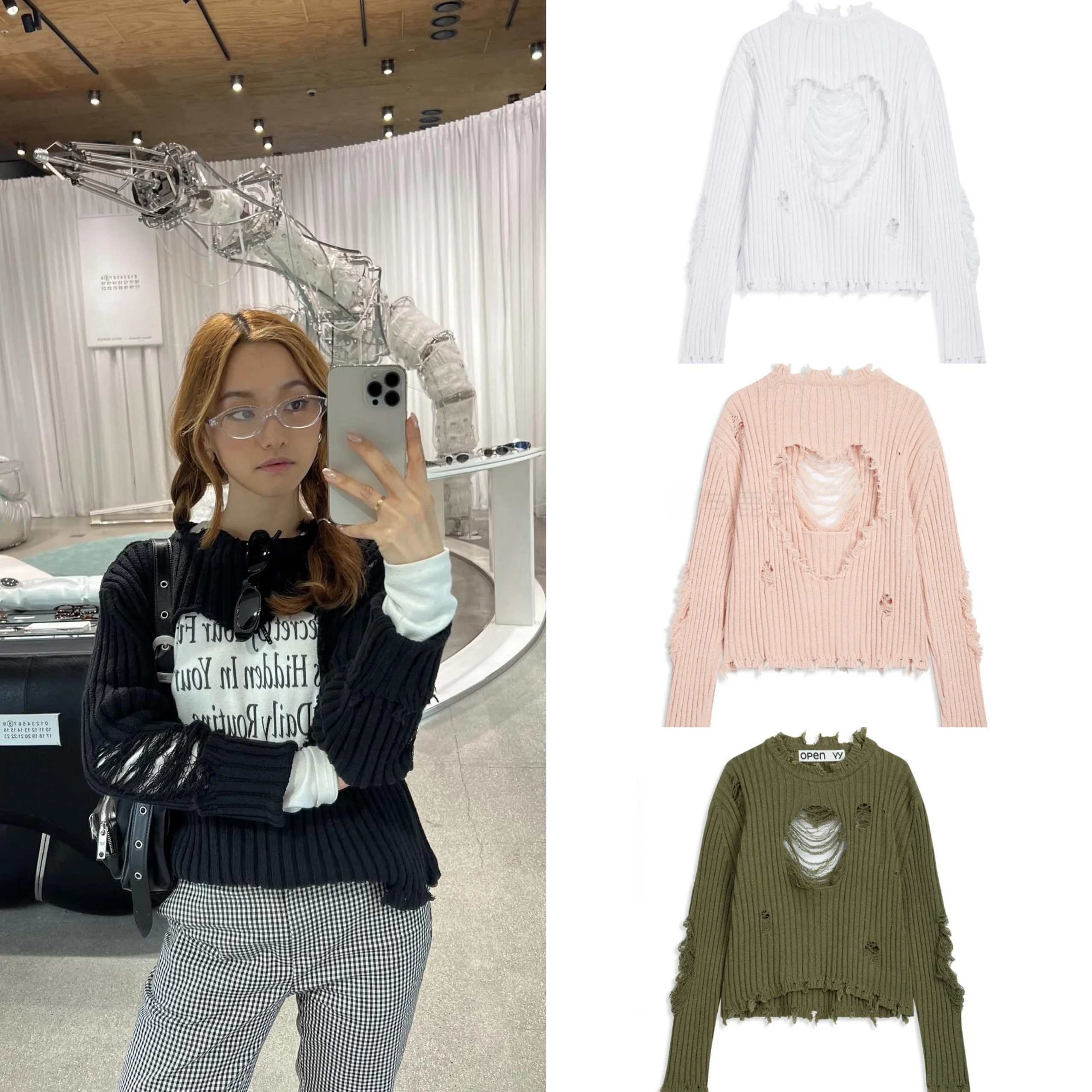 

Faionable Knitted Heart Hole Sweater Street Sle Long Sve round Ne Regular Length Color Hooded Open Zhang Li