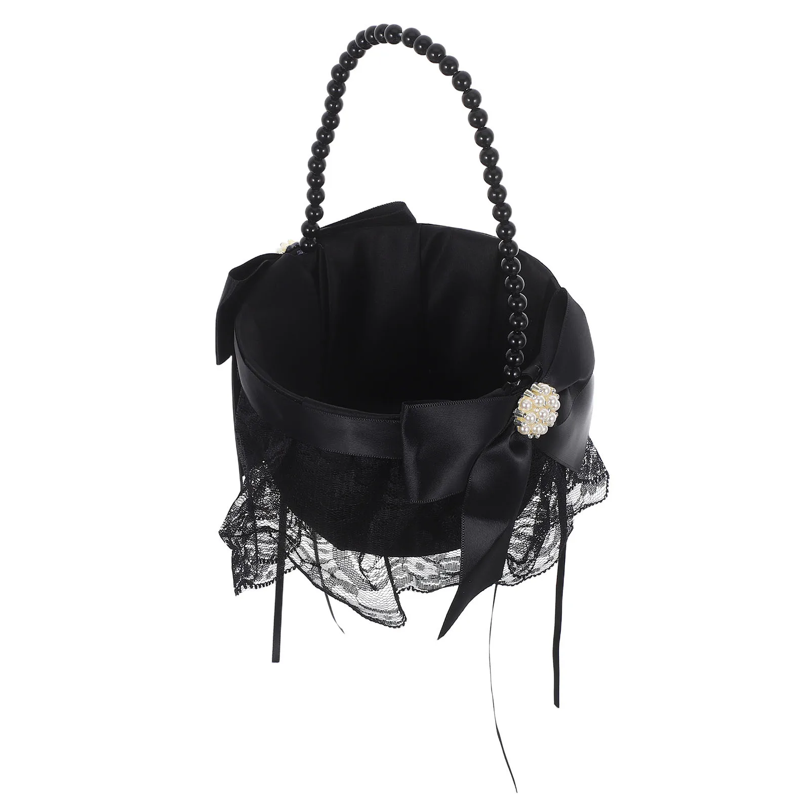 

Wedding Flower Basket Black Pearl Handle Elegant Petal Basket Wedding Ceremony Supplies Candy Storage Handle Flower Baskets