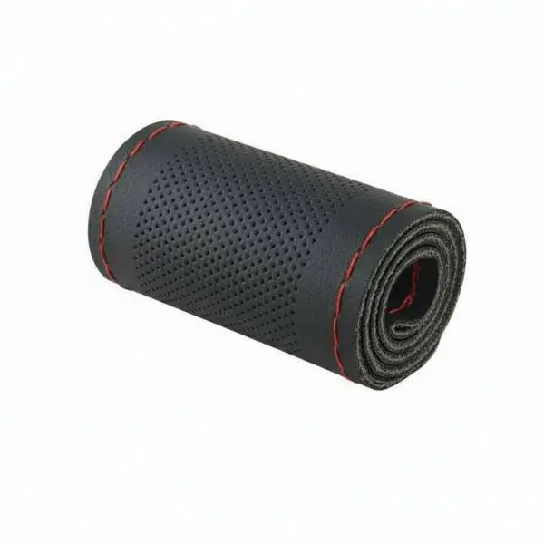 Microfiber Leather Steering Wheel Wrap for 38cm Wheel Red Perforated Breathable Design Secure Grip Automotive Interior Upgrade