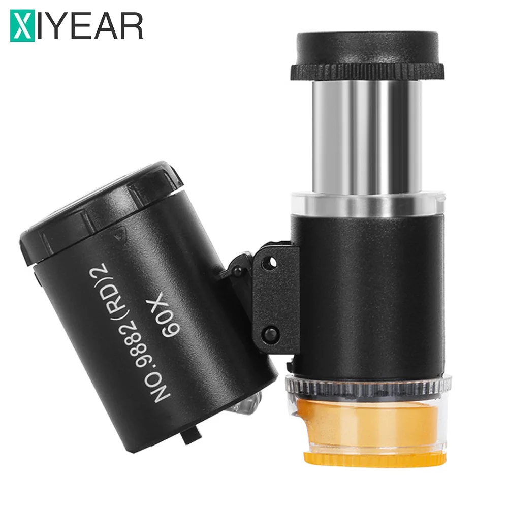 Mini Microscópio de Bolso com Lupa Joalheiros Eye Loupe Light Artesanato Jóias Diamond Gem Coins 60x