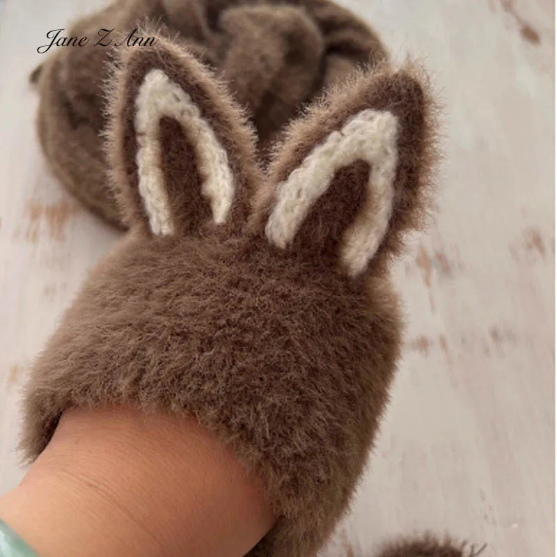 

Handmade newborn photo props brown baby hat with animal ears knit infnat costume photography outfit accessory
