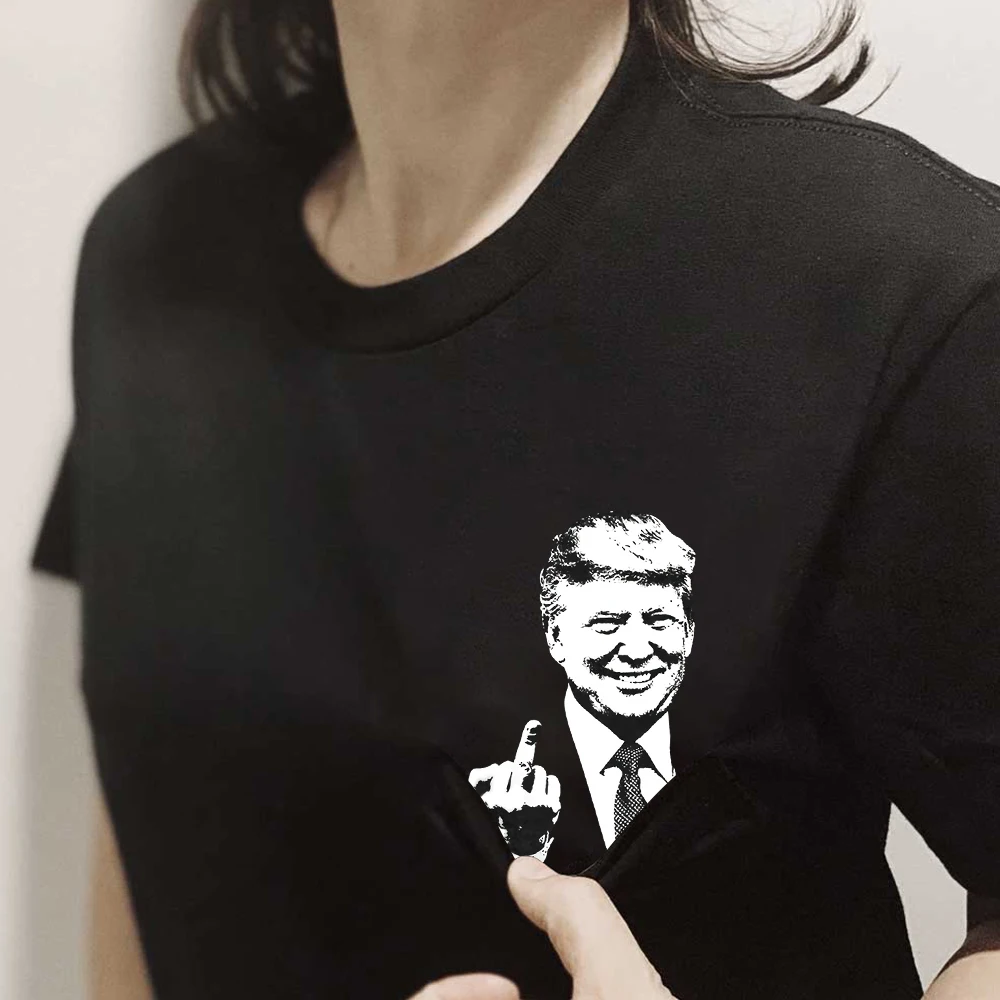 CLOOCL Trump Cotton T-Shirt Fashion Middle Finger Pockets Printed Short Sleeve Tees Summer Women Clothing Gifts for Trump Fans