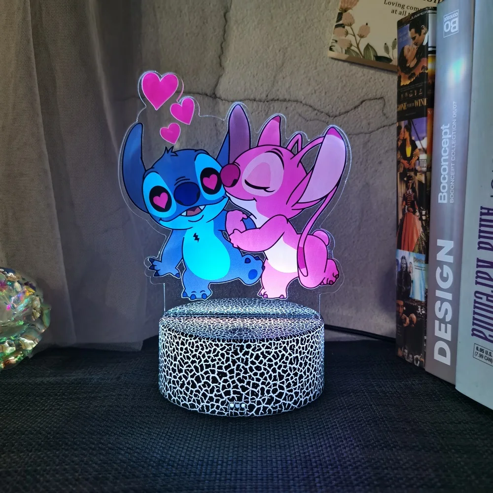 Stitch Night Light 3D Acrylic LED 7 Color Changing Touch Angel Decorative Light for Kids Room Decoration Birthday and Christmas