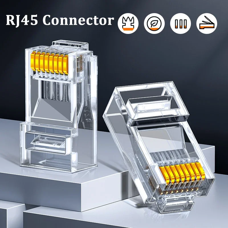 CAT5e RJ45 Connector 8P8C Modular Ethernet Cable RJ 45 Ends Ethernet Cable Crimp Connectors UTP Network Plug 5/10/15/20 PCS