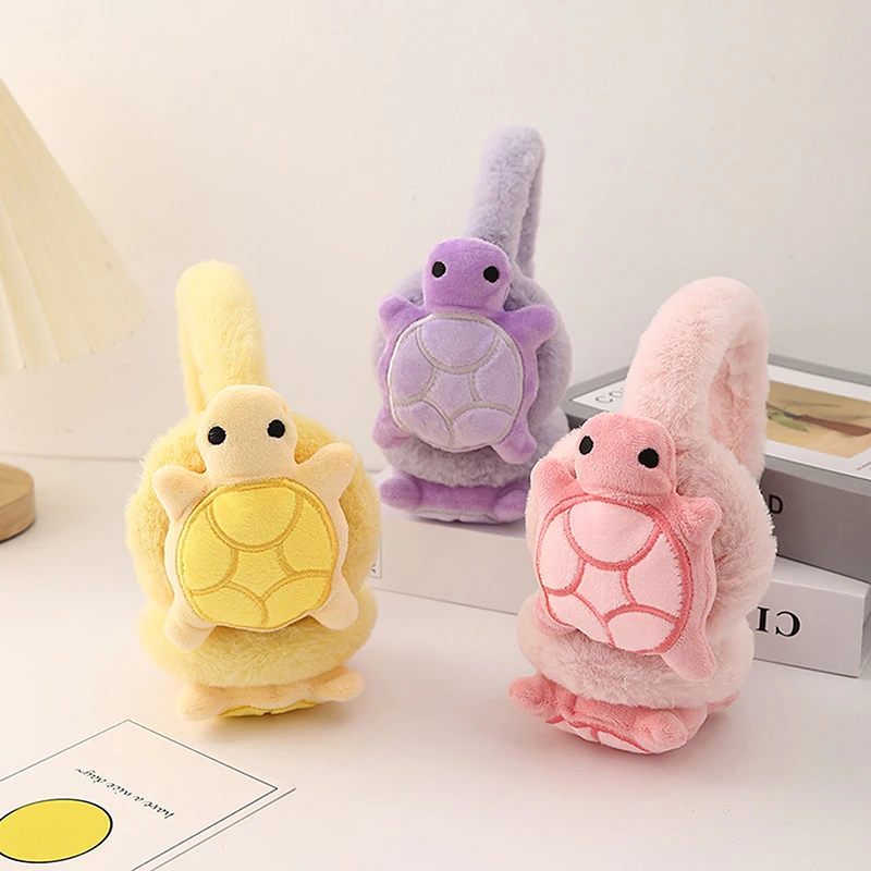 Orejeras de tortuga bonitas de dibujos animados, orejeras anticongelantes cálidas de felpa suave a la moda para invierno, orejeras Kawaii a prueba de viento y frío, regalos