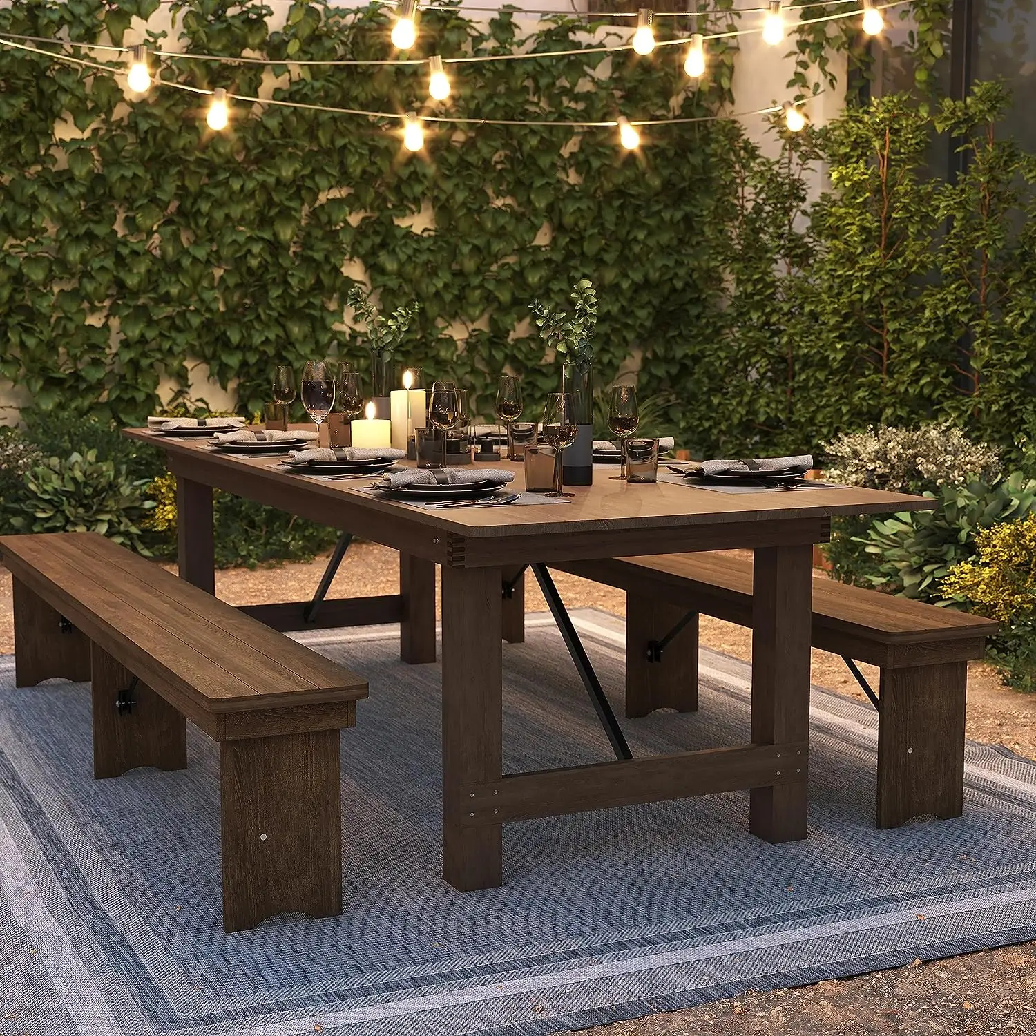 

*#V Antique Rustic Rectangular Solid Pine Wood Farm 6ft Folding Dining Tables For Events.r