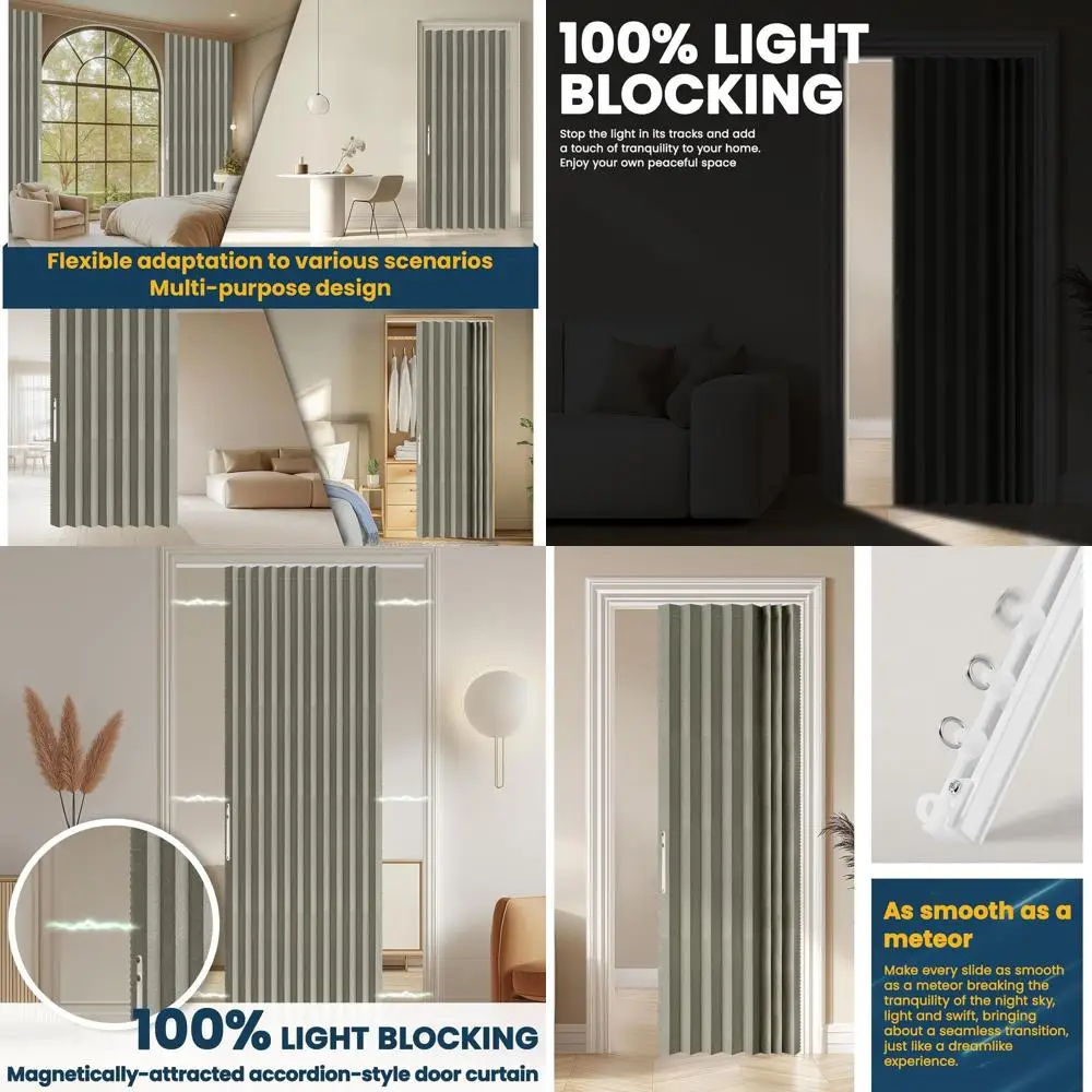 

Grey 72x79 Blackout Accordion Door Curtain with Tracks for Bedroom or Living Room