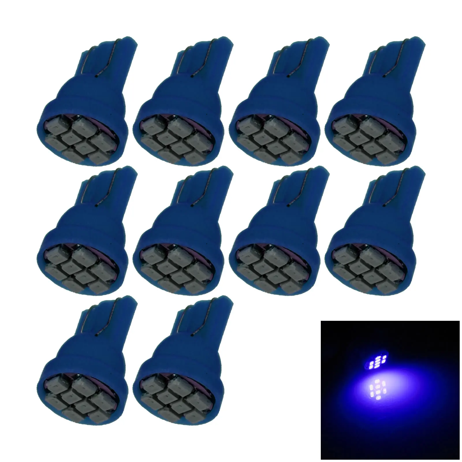 10x Blue Auto T10 W5W Wedge Light Parking Bulb 8 Emitters 1206 SMD LED 184 192 193 A037-B