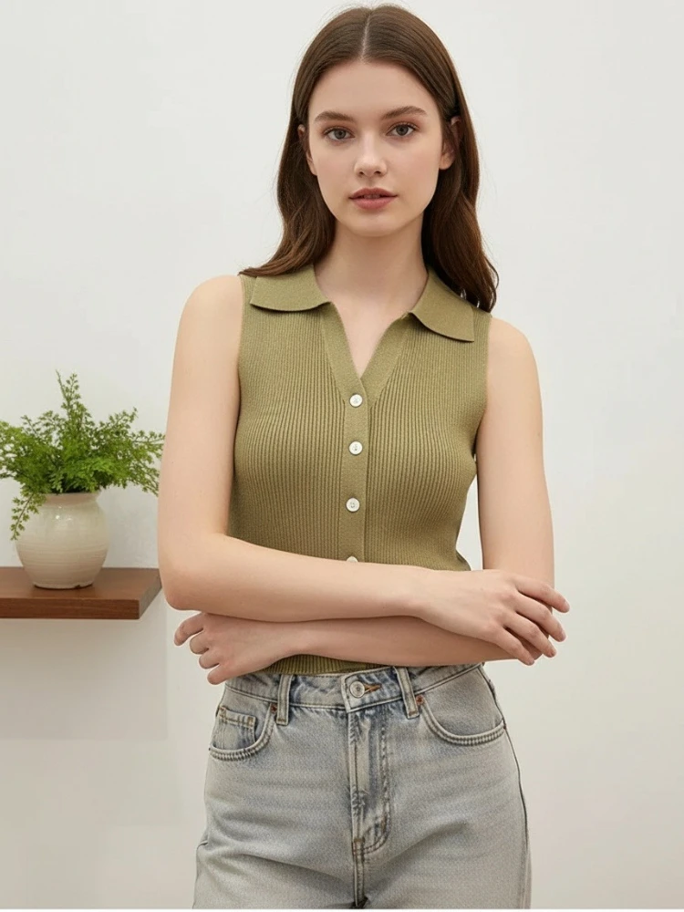 

2026 Solid Color Knitted Cardigan Women Korean Single Breasted Sleeveless Jumper Woman Round Neck All Match Cardigans Outwear