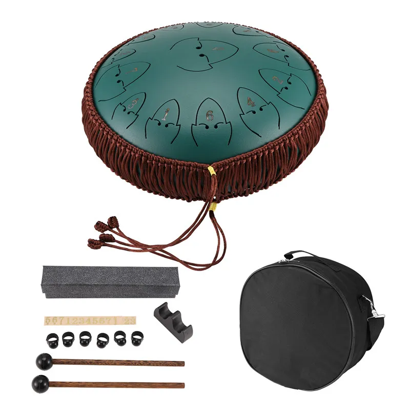 

Rain Drum For Outside Steel Tongue Drum, 13 Notes 12 Inches Chakra Tank Drum Steel Percussion Padded Mallets