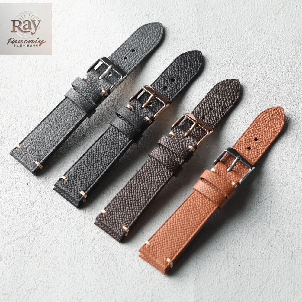 Handmade Palm Pattern Leather Strap 18 19 20 21 22MM Grey Black Brown Leather Soft Retro Strap, Suitable for Mechanical Watches