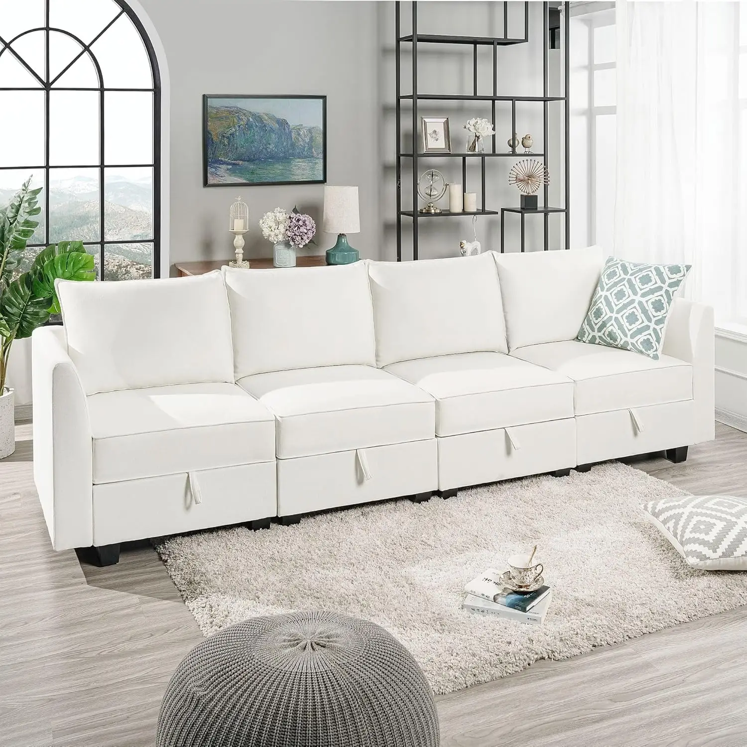 Elizabeth Modular 4 Piece Sofa for Living Room with Extendable Design & Soft Comfortable Seating – Linen Modern sofa couch with