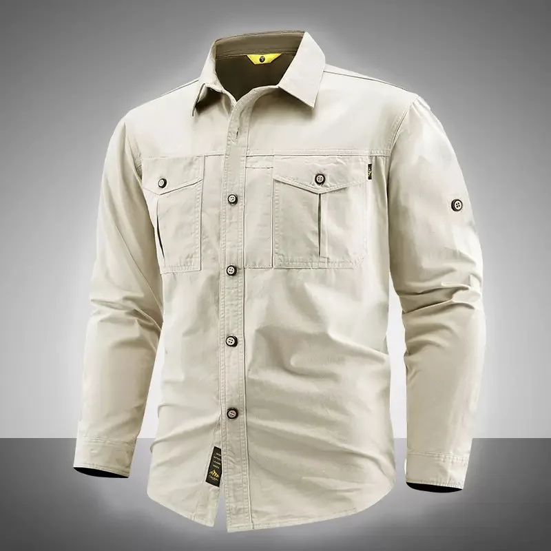 

New Spring/Autumn Fashion Trendy American Retro Pure Cotton Long Sleeve Shirt Men's Casual Loose Outdoor Sports Plus Size Shirt