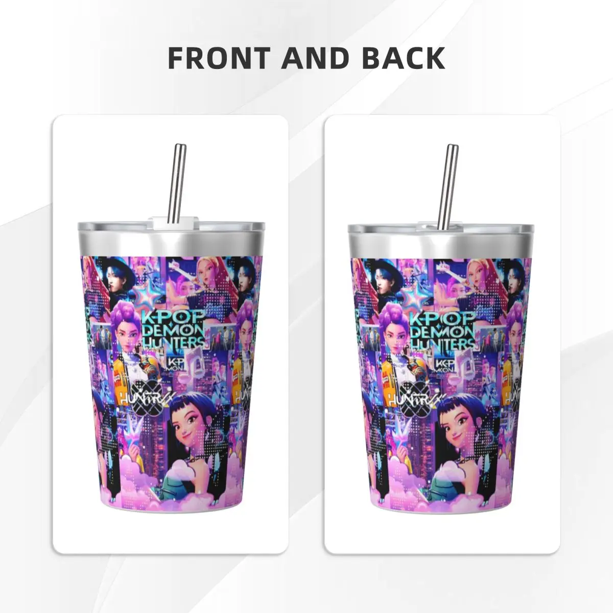 Kpop Demon Hunters Huntrix Tumbler 12 once per bambini Tazza isolata sottovuoto a doppia parete in acciaio inossidabile con cannuccia per caldo freddo