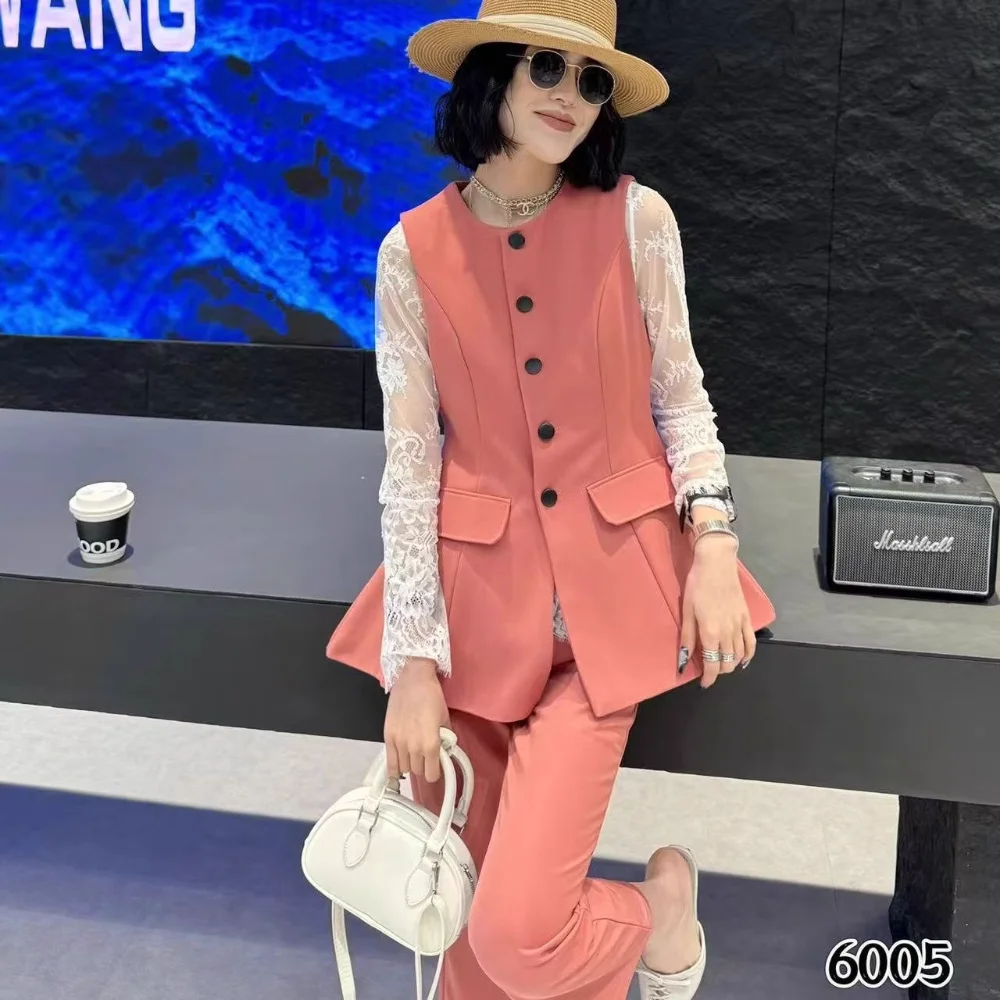 

Vintage Frence Office Lady Lace Shirt+Jacket Vest+high Waist Flared Pants 3 Piece Sets Women Outfits Elegant Black White Yellow