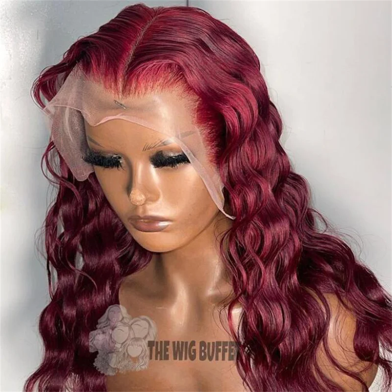 Long 26inch Burgundy Soft 180%Density Kinky Curly Lace Front Wig For Black Women With Baby Hair Glueless Preplucked Daily