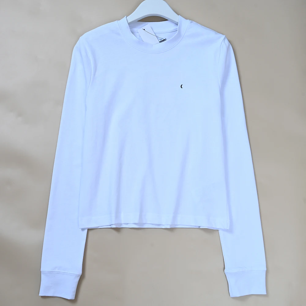 秋の新作 レディース コットン ベーシック 刺繍入りレター ロングスリーブ ラウンドネック ベース カジュアル スリーブ 快適フィット Tシャツ