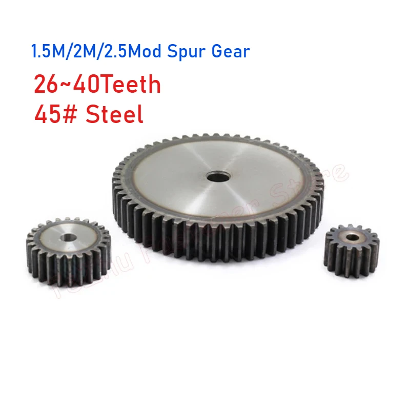 

1 шт., 1,5 м/2 м/2,5, модная цилиндрическая шестерня, 26 т ~ 40 зубов, 45 # Стальная плоская прямая шестерня ​ Толщина 15мм/ 20мм/ 25мм