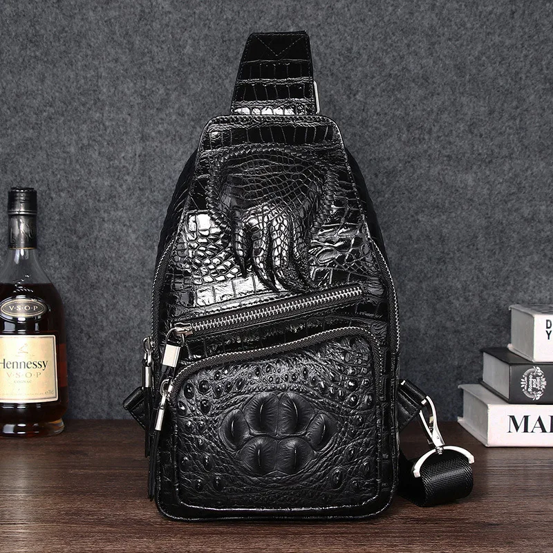 2023 New Fashion 100% Genuine Leather Men Waist Packs Alligator Male Casual Chest Pack Boy Brand Design Chest Shoulder Package