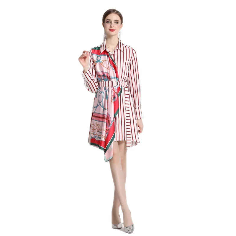 Vestido Csero E a Cuadros de Primavera Verano, Cintura Alta, Manga Larga, Falda Corta, Vestidos a Rayas y Lunares p...