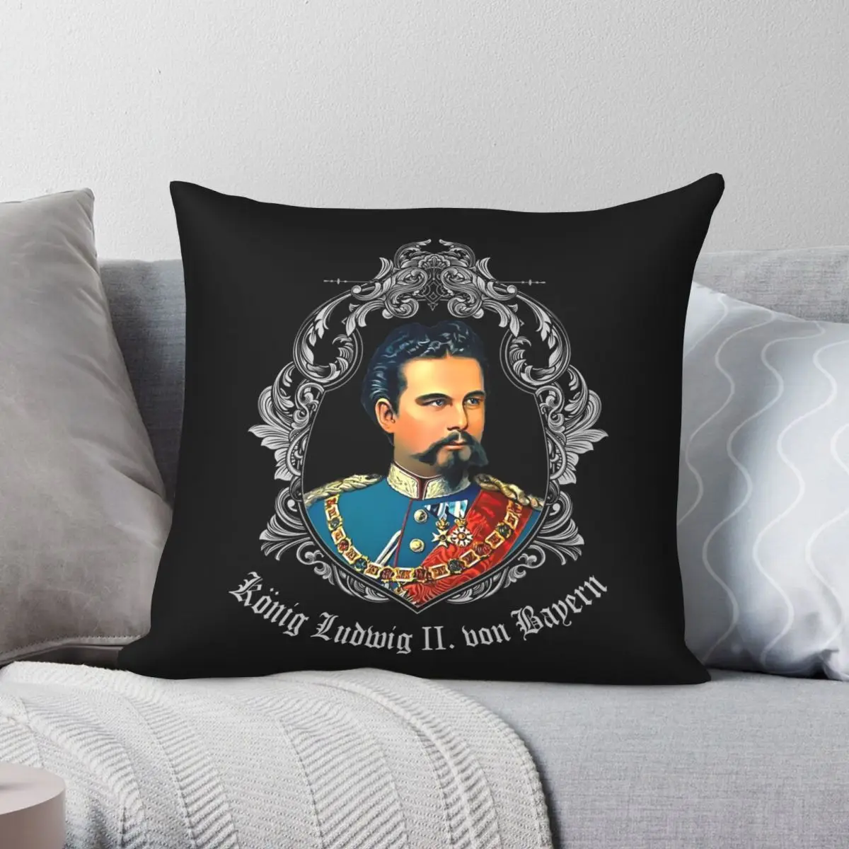 KING LUDWIG II OF BAVARIA Pillowcase Polyester Linen Velvet Printed Zip Decorative Pillow Case Home Cushion Cover