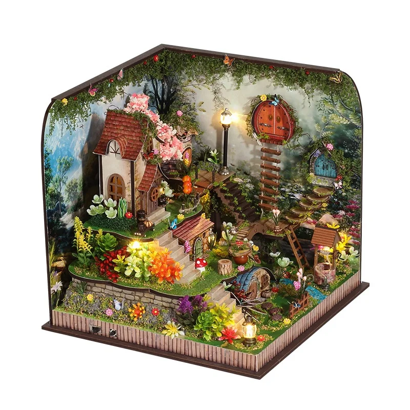 ديوراما غابة غامضة غامضة، منزل خرافة خشبي ثلاثي الأبعاد يمكنك صنعه بنفسك، هدية عيد الميلاد لديكور سطح المكتب المسحور #5