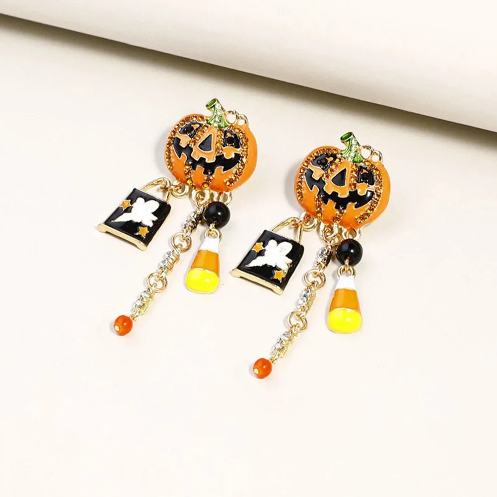 Holloween Pumpkins Earrings Skulls Fashiona Non-allergic Ears Accessories Retro Not Fading Festival Party Rhinestone Jewelry