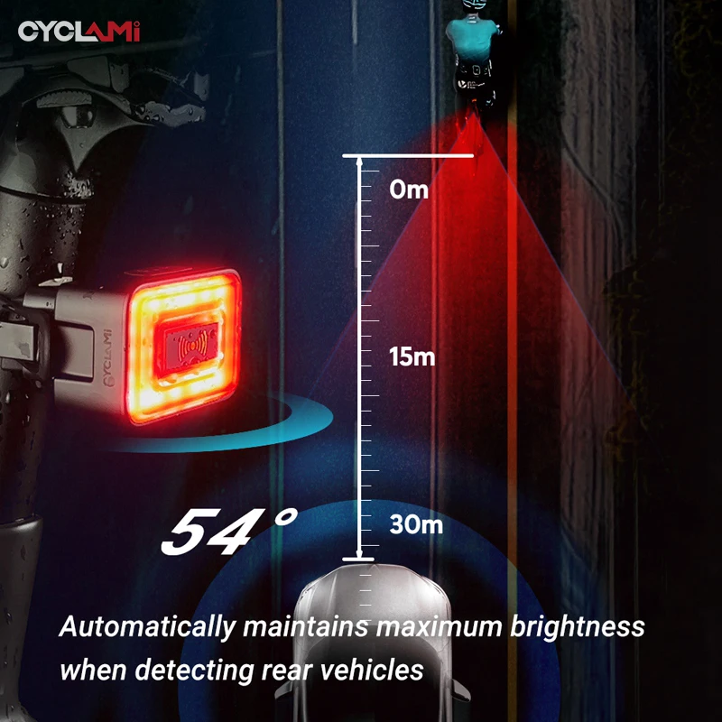 CYCLAMI Radar Sensor Bike Tail Light Bicycle Brake Sensing Lamp Ebike Waterproof LED Charging Night Cycling Warning Taillight