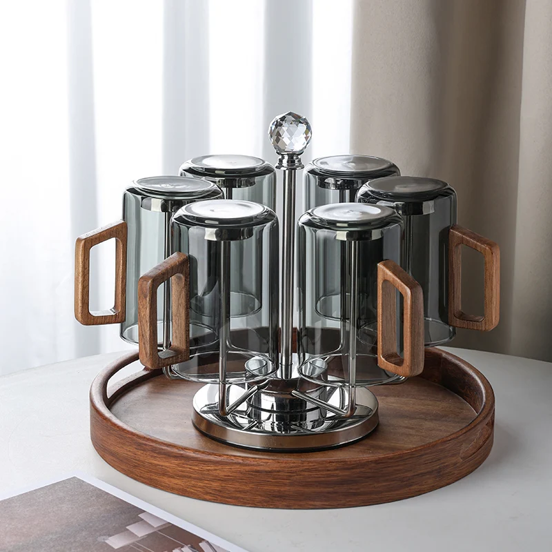

Premium Tea Cup Set with Infuser - Heatproof Glass Cups for Office Modern Tea Drinking Set with Wooden Tray Dishwasher Safe