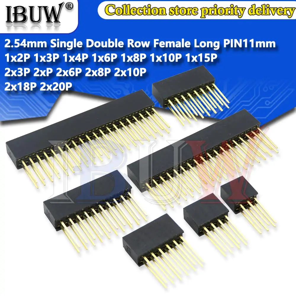 10PCS 2.54mm Single Double Row Female Long pins 11mm PCB Board Pin Header socket Connector 2~20PIN For Arduino For Raspberry Pi