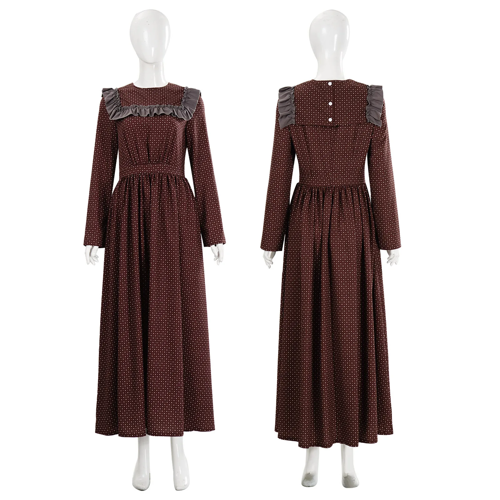 Vestido Floral Marrón Vintage para Mujeres y Niñas, Disfraz Colonial Victoriano, Cosplay Medieval, Traje para Fiesta de Halloween, Conjunto Madre-Hija