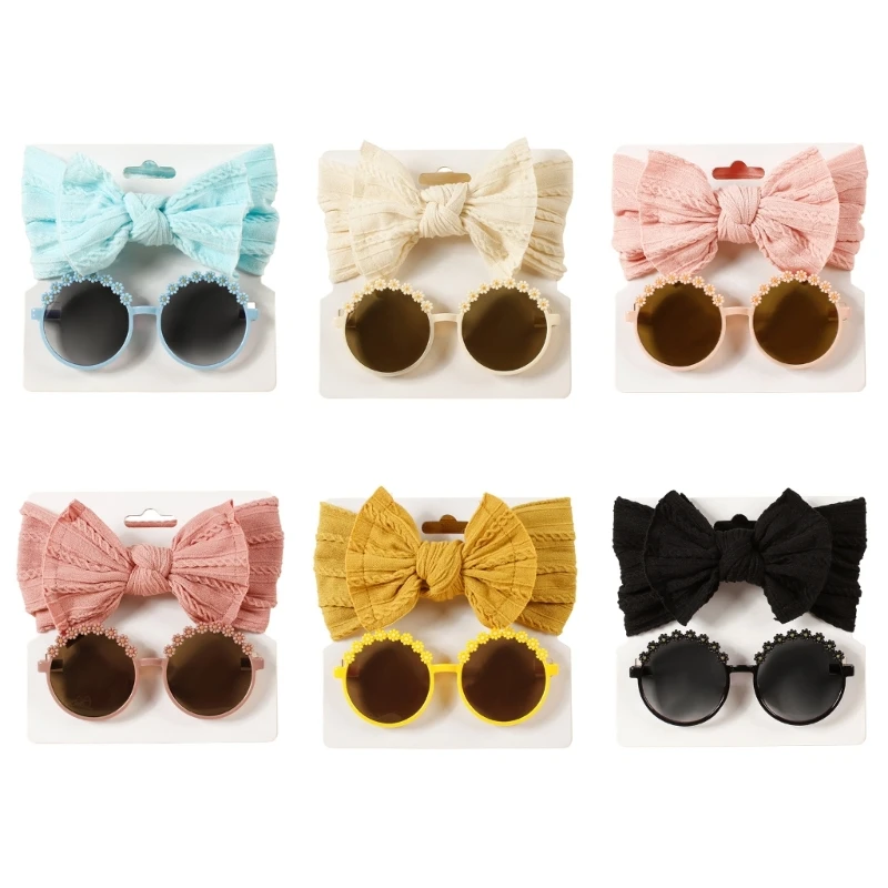 

Y1UB Fashion Bowknot Hairband Sunglasses Set Toddlers Newborns Headband Headwear