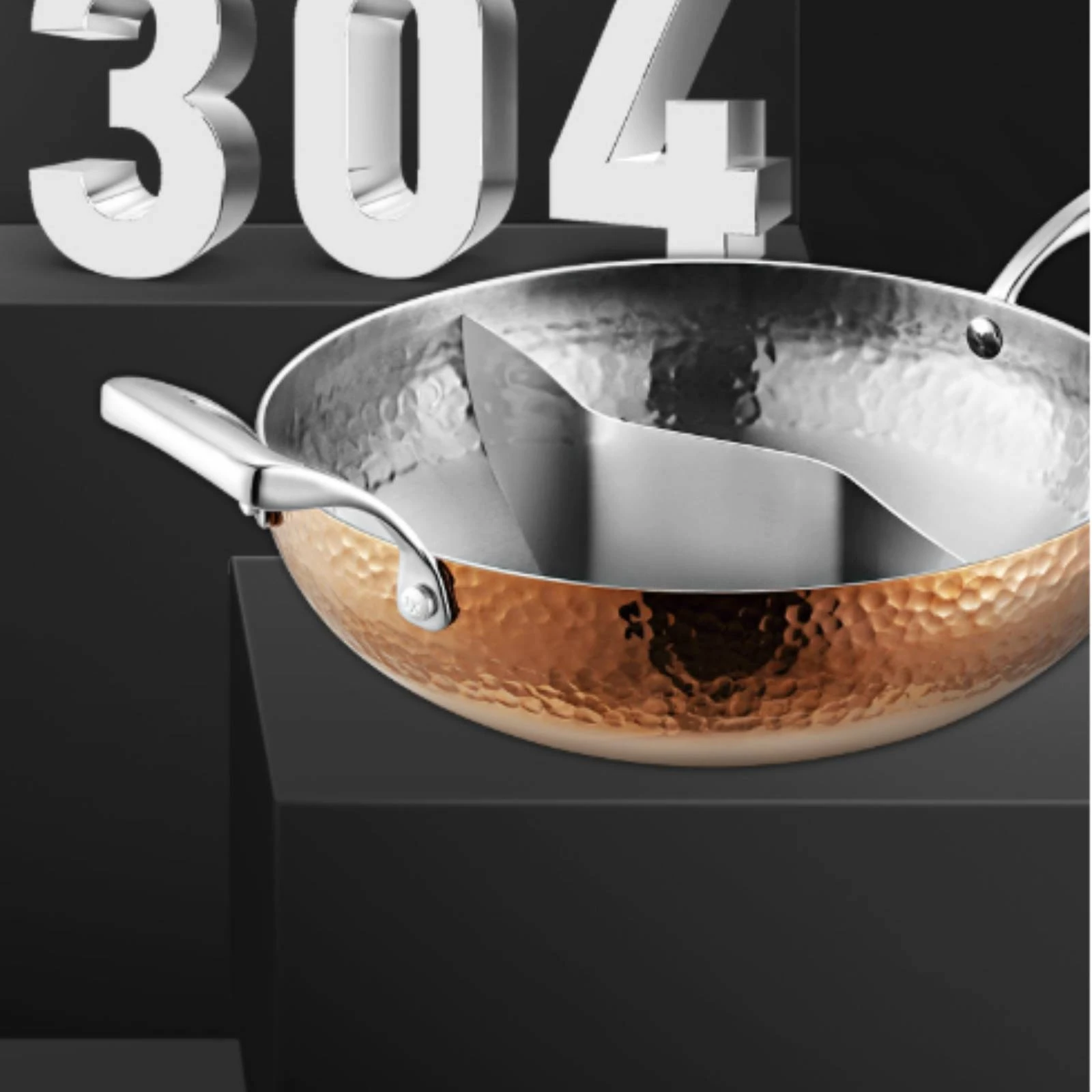 Hot Pot with Divider Hammered Divided Hot Pot Divided Stockpot 3-Ply Cookware Leakproof for…