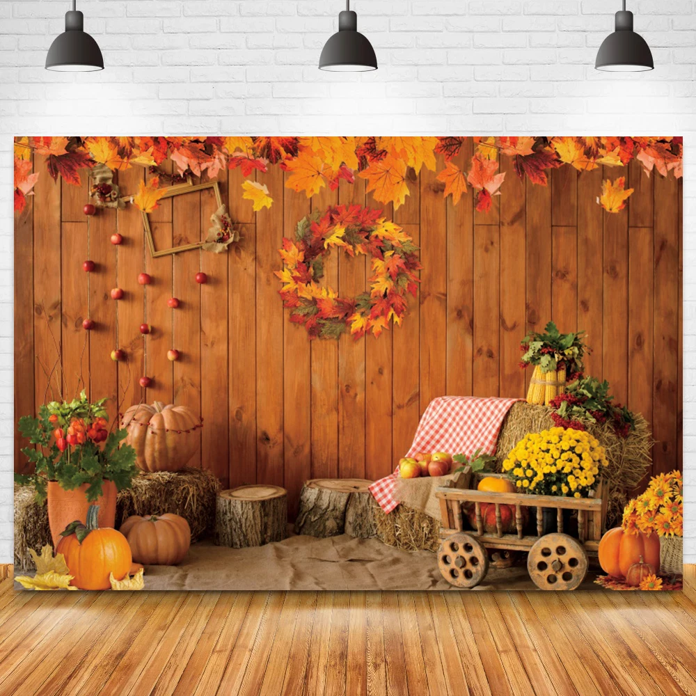 Autumn Harvest Season Old Wood Wall Warehouse Photo Background Haystack Pumpkin Party Baby Shower Interior Backdrop Photography