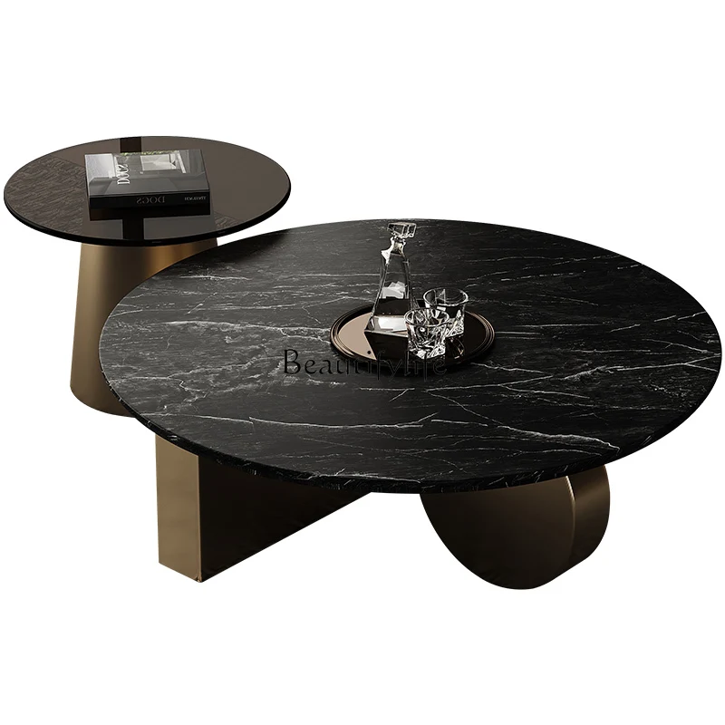 

Living room high sense light luxury modern simple small marble glass round coffee table