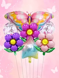 7pcs Colorfully Butterfly Balloons Set Leaf Flower Balloon Butterfly Flower Theme Party Birthday Party Decorations