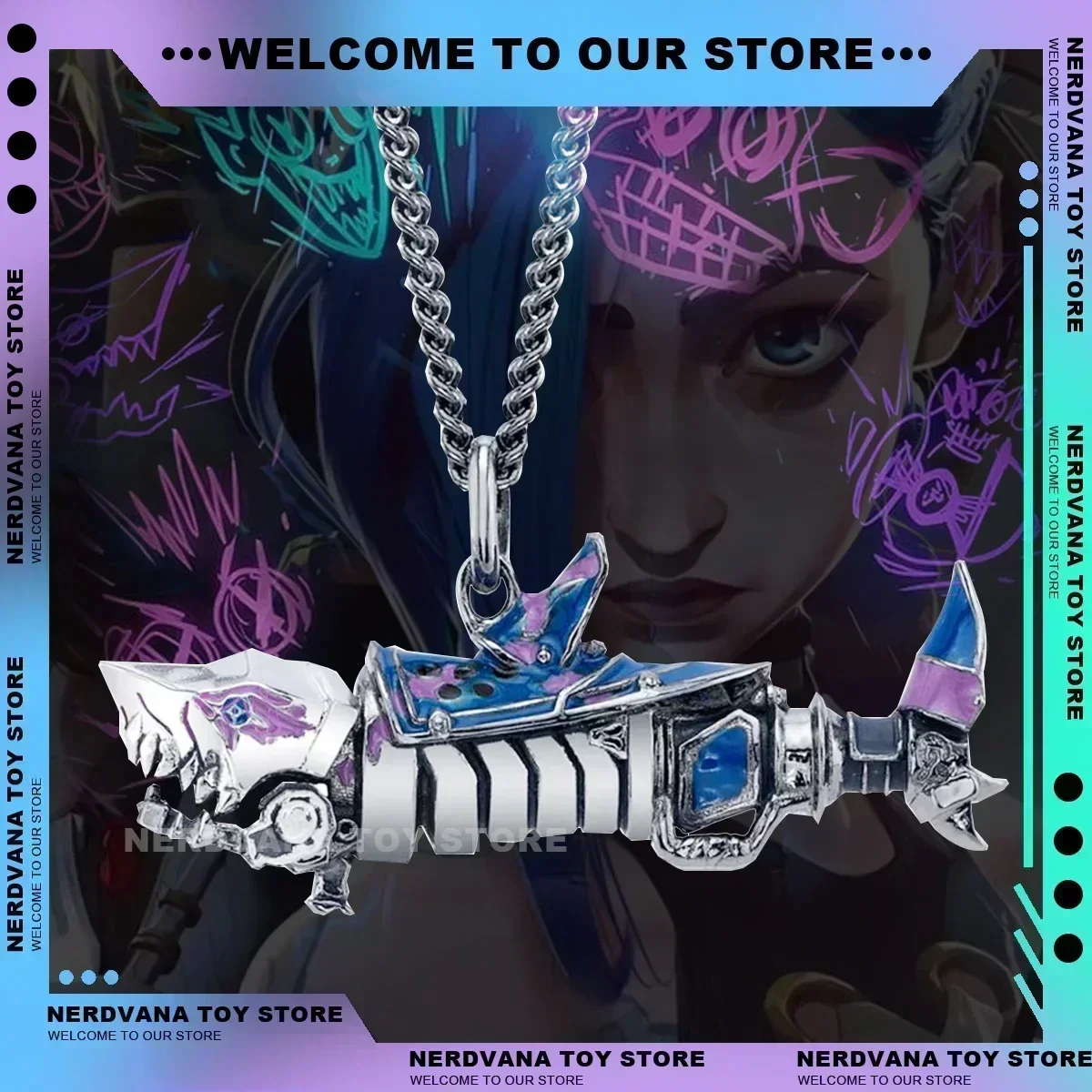 Jinx Arcane League of Legends Graffiti Fishbone Necklace Pendant Shark Cannon Cyberpunk Accessory New Year Gift Christmas Gift