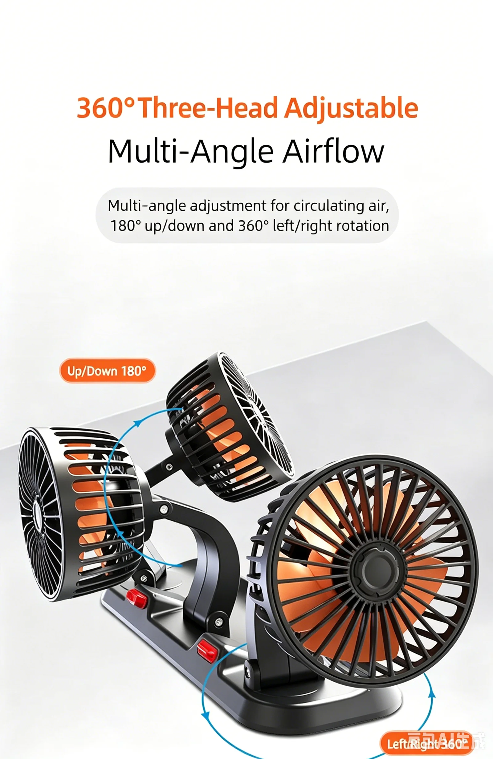 New Car Three Heads Cooling Fan 12V 24V USB Strong Wind Silent for Truck Van SUV Auto Air Circulator