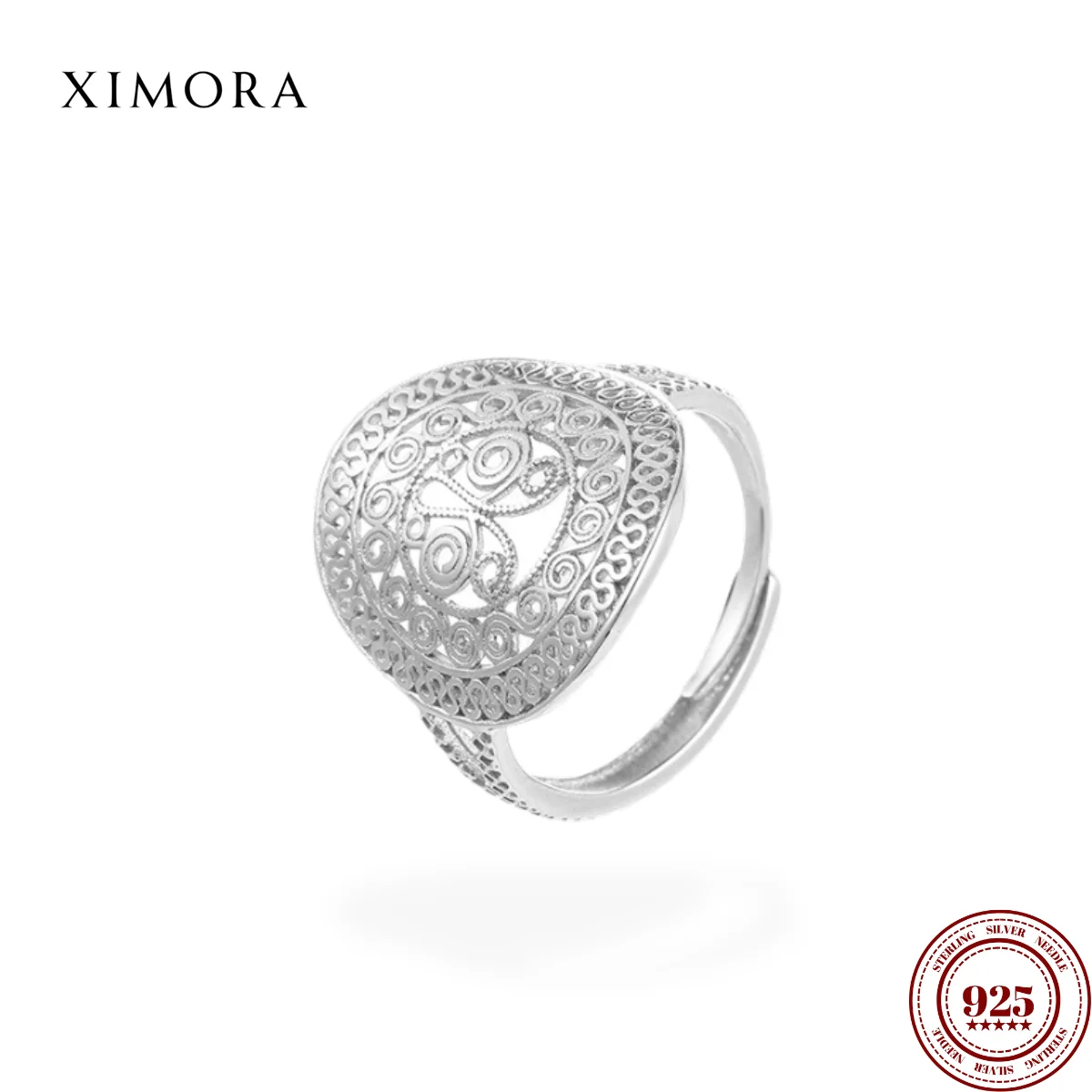 

XIMORA S925 стерлингового серебра винтажное ажурное кольцо с узором бабочки нишевое модное открытое кольцо элегантный художественный подарок для женщин