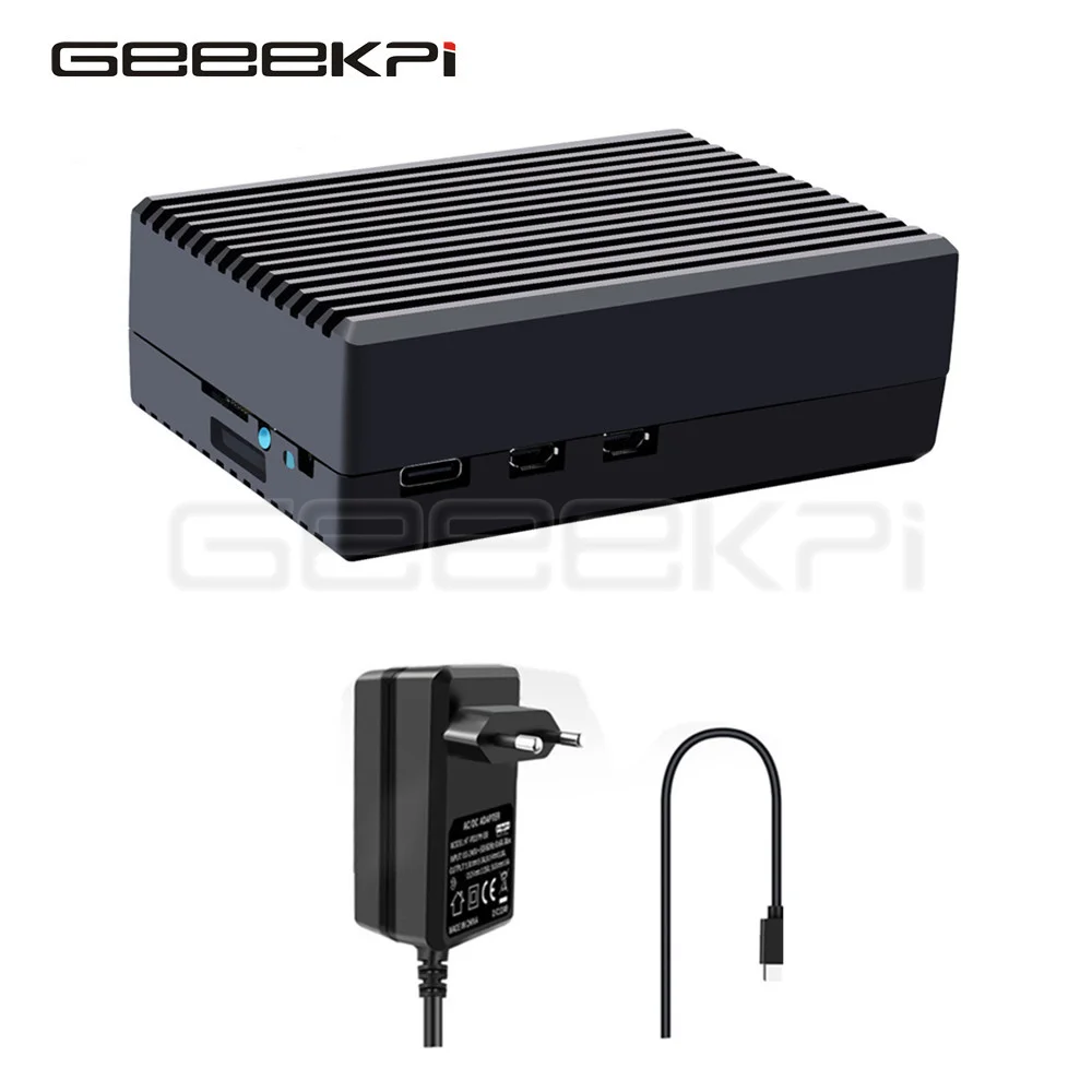 

Geeek Pi Raspberry Pi 5 Black Metal Case Aluminum Alloy Passive Cooler Fan Heatsink 5V 5A Power Supply Complete Kit