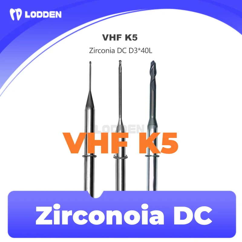 VHF K5 Dental Milling Burs For Grinding Zirconia Shank 3.0mm L40mm DC Diamond Coating Drill Diameter 2.0/1.0/0.6mm Grinding Tool