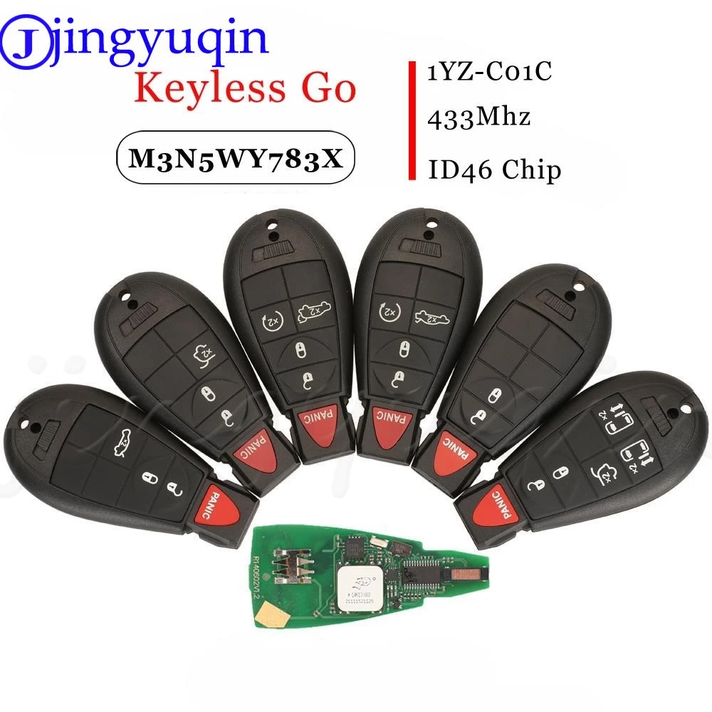 

jingyuqin Keyless Go Remote Smart Car Key 433Mhz ID46 For Jeep Grand Cherokee Chrysler Town & Country 300 Dodge Caravan 1YZ-C01C