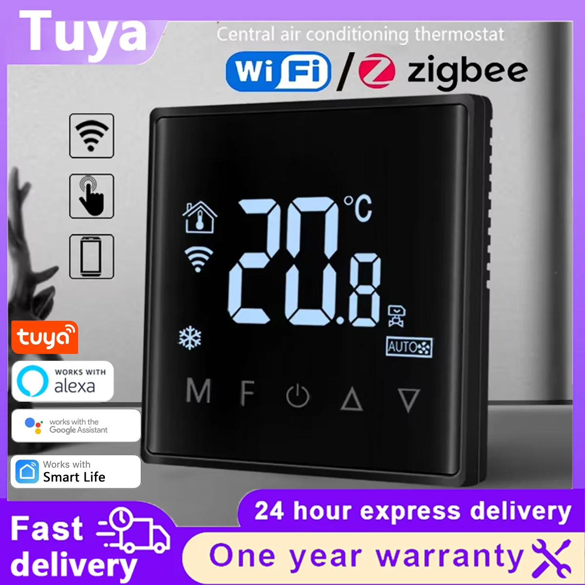 Smart Tuya Zigbee/Wi-Fi Air Conditioner Thermostat Fan Coil Control Panel Switch Smart Thermostat Tuya Smart Life APP Control