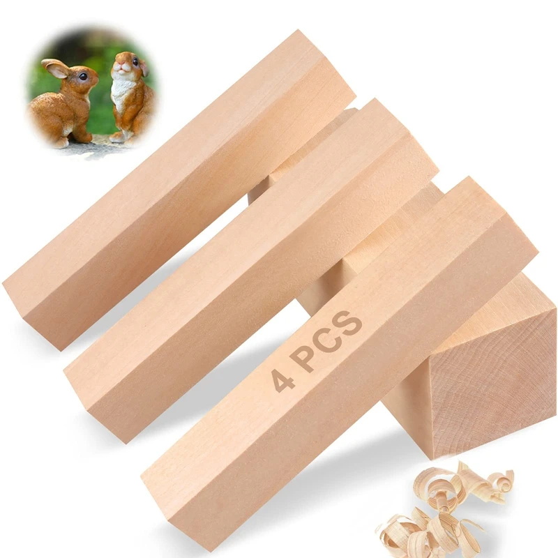 6Inch Basswood Carving Blocks, 4Pcs Whittling Blocks Basswood For Craft, Basswood Carving Wood For Beginner To Expert